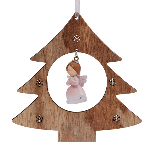 Wooden Christmas Tree With Pink Resin Angel