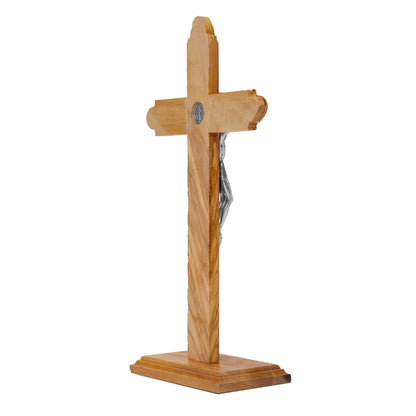 Standing Olive Wood St. Benedict Crucifix With Rounded Corners