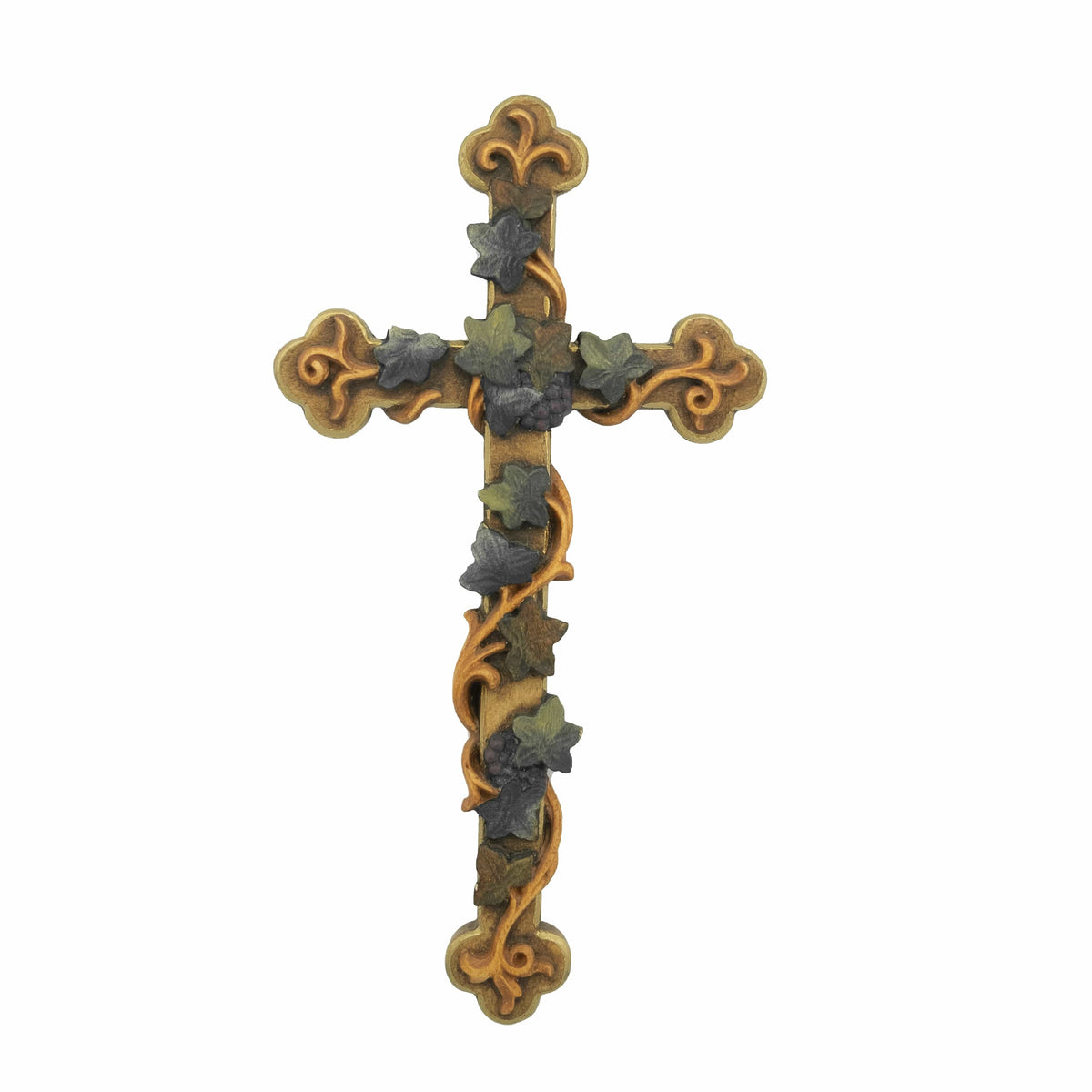 Wooden Cross With Grapes Leaves and Vine-shoots