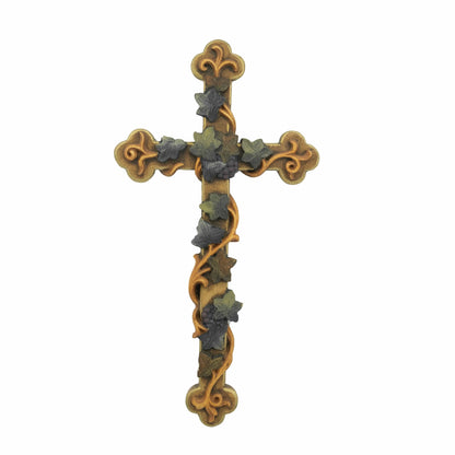 Wooden Cross With Grapes Leaves and Vine-shoots
