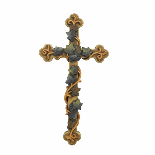 Wooden Cross With Grapes Leaves and Vine-shoots