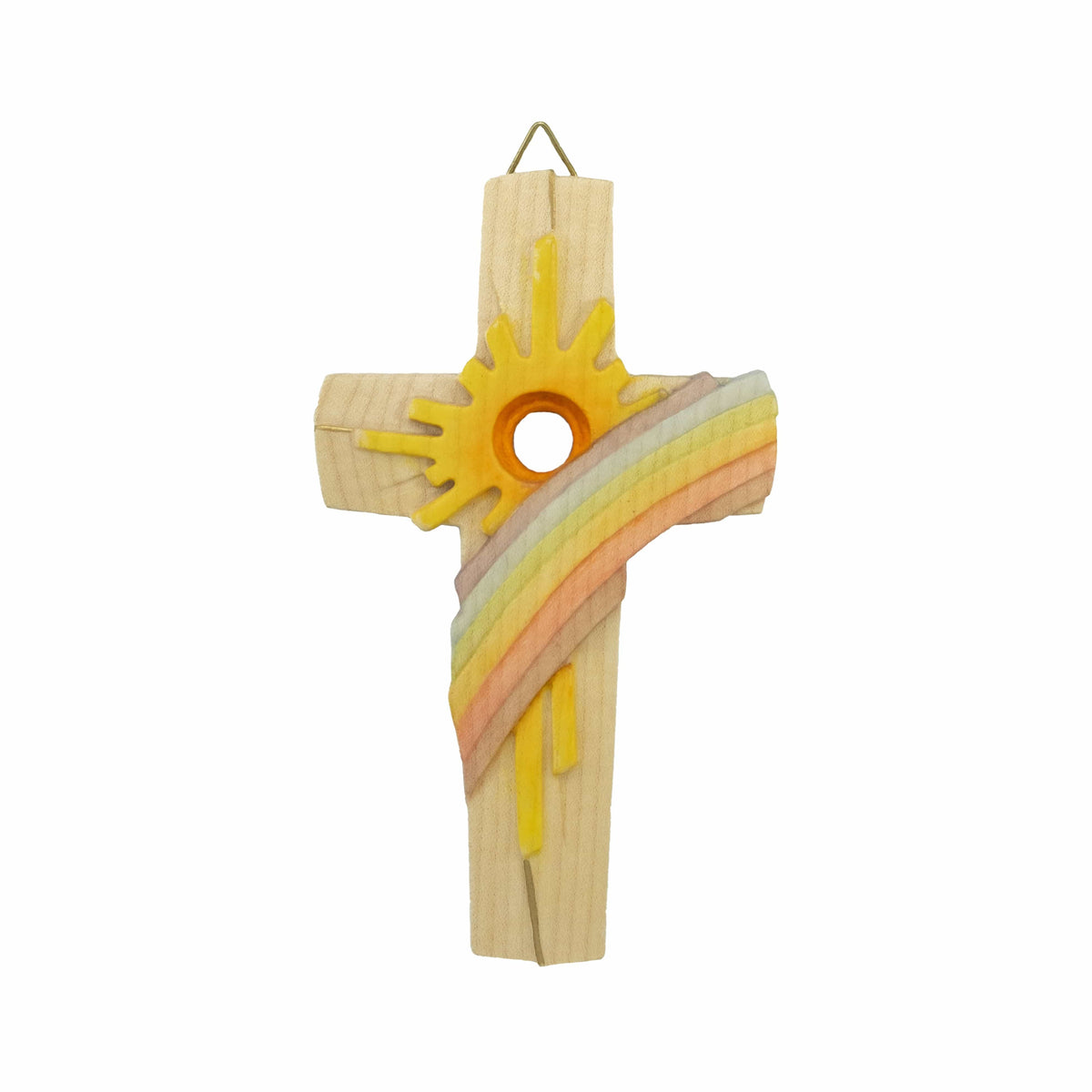 Wooden Cross With Sun and Rainbow