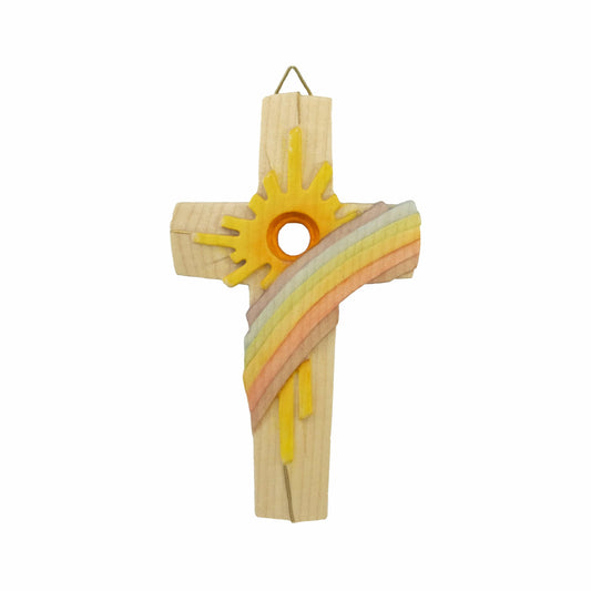 Wooden Cross With Sun and Rainbow