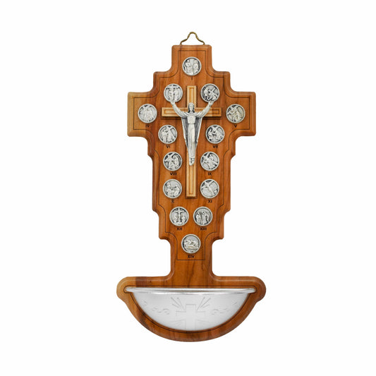 Wooden Holy Water Font Via Crucis