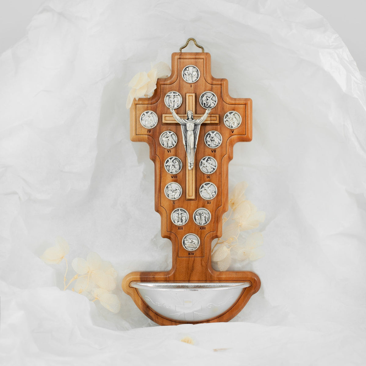 Wooden Holy Water Font Via Crucis
