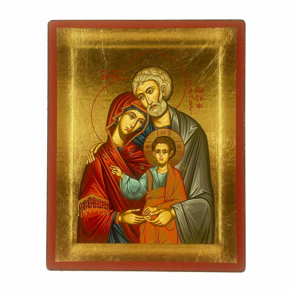 Wooden Icon with Red Frame of the Holy Family