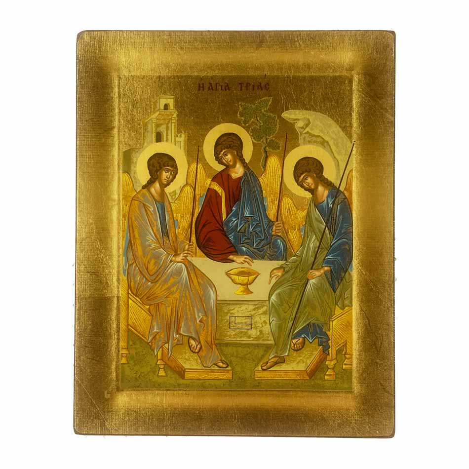 Wooden Icon with Golden Frame of the Holy Trinity