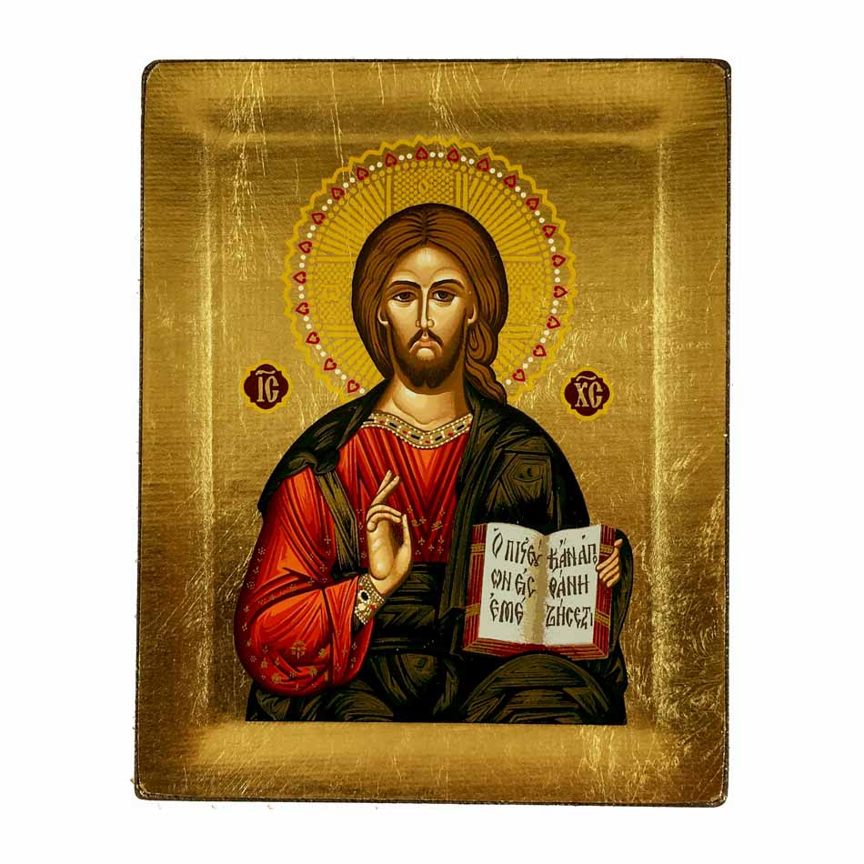 Wooden Icon with Golden Frame of Jesus Christ