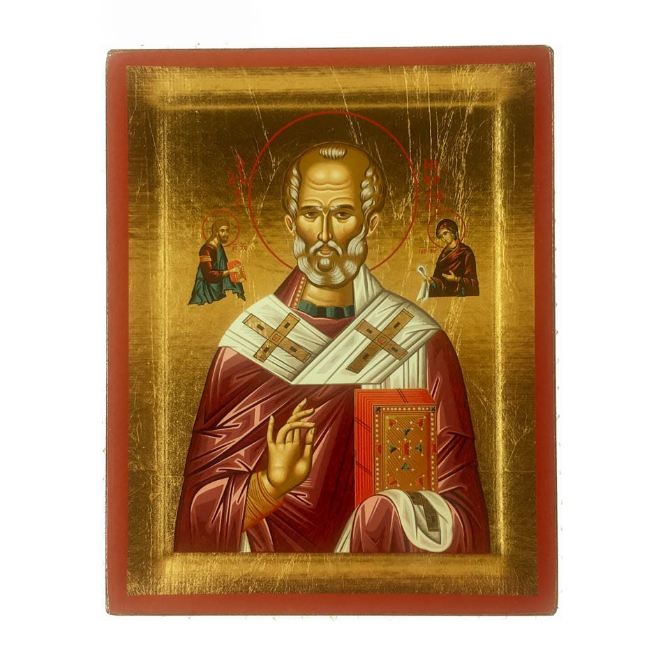Wooden Icon with Red Frame of St. Nicholas