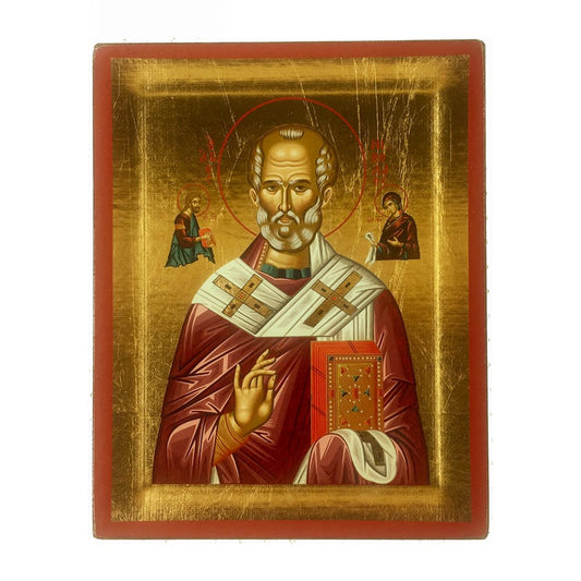 Wooden Icon with Red Frame of St. Nicholas