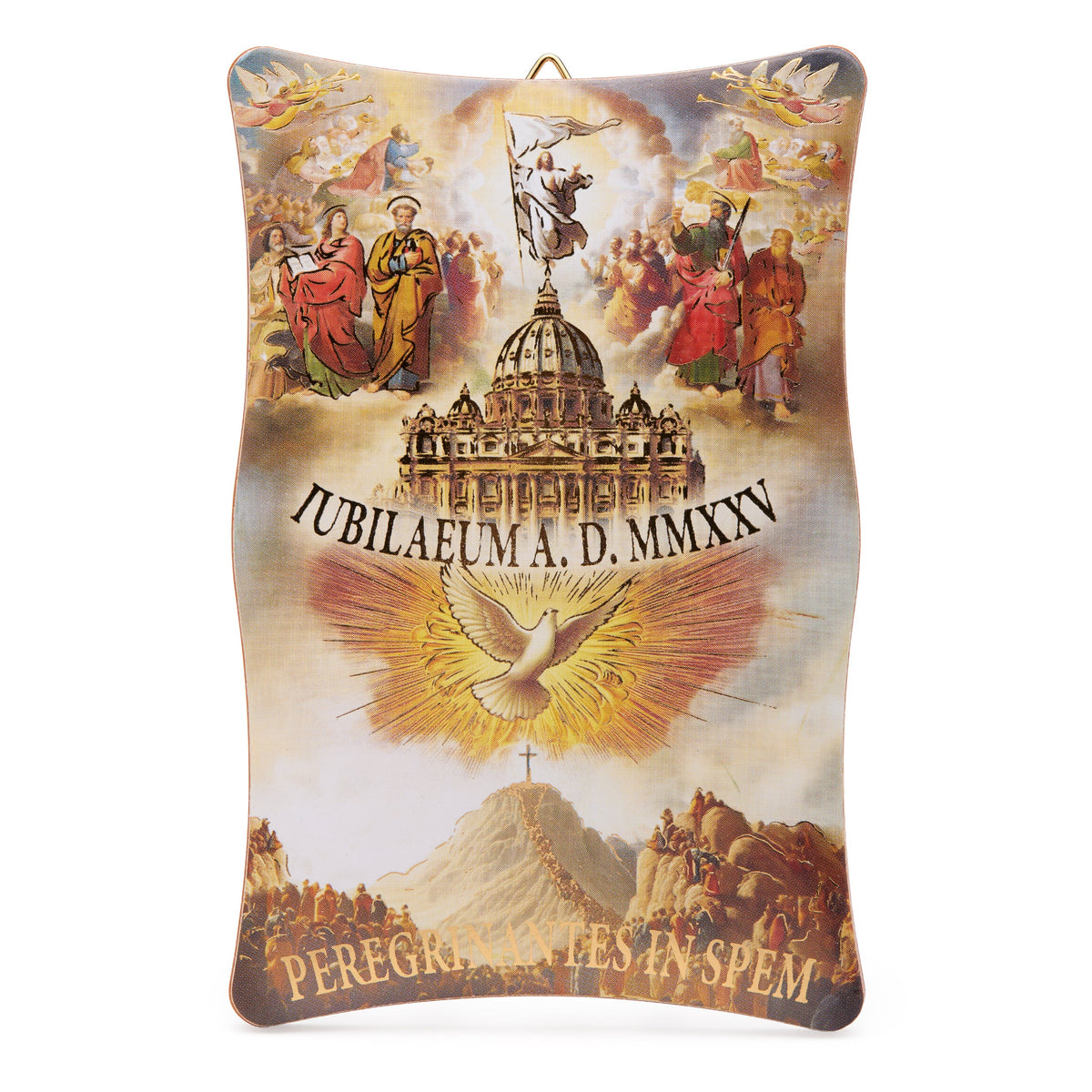 Wooden Jubilee 2025 Panel with St. Peter's Basilica and the Holy Spirit