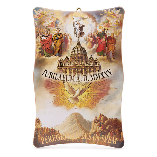 Wooden Jubilee 2025 Panel with St. Peter's Basilica and the Holy Spirit