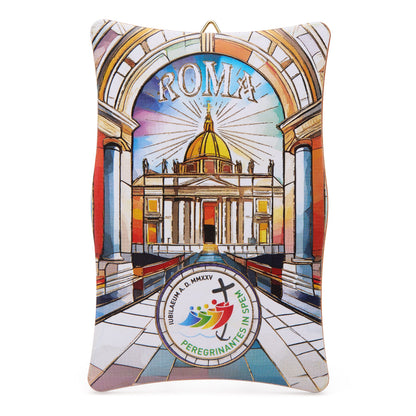 Wooden Jubilee 2025 Panel with St. Peter's Basilica in Mosaic Style