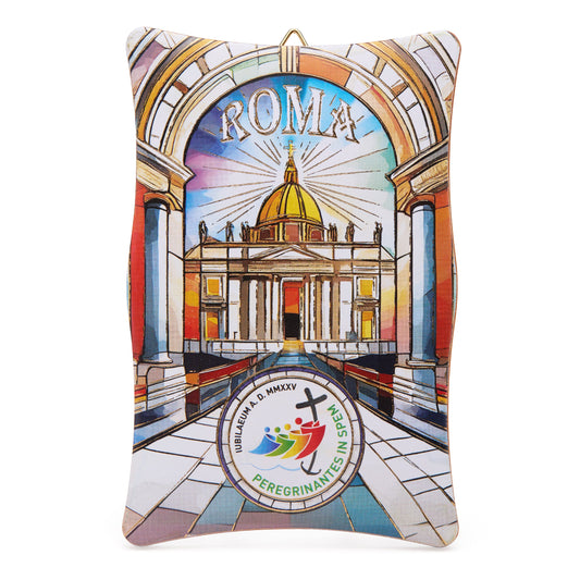Wooden Jubilee 2025 Panel with St. Peter's Basilica in Mosaic Style