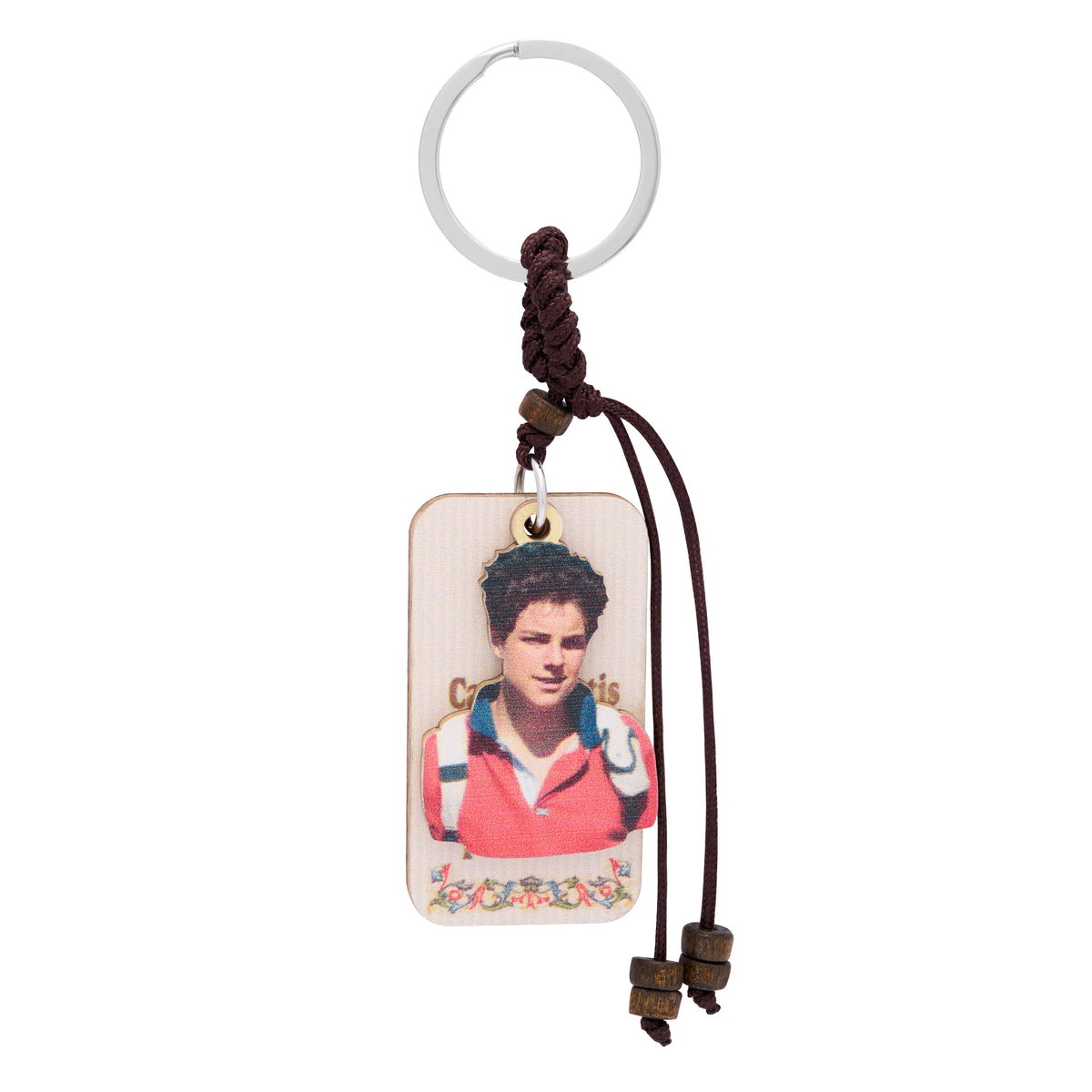 Wooden Keychain Featuring Saint Carlo Acutis