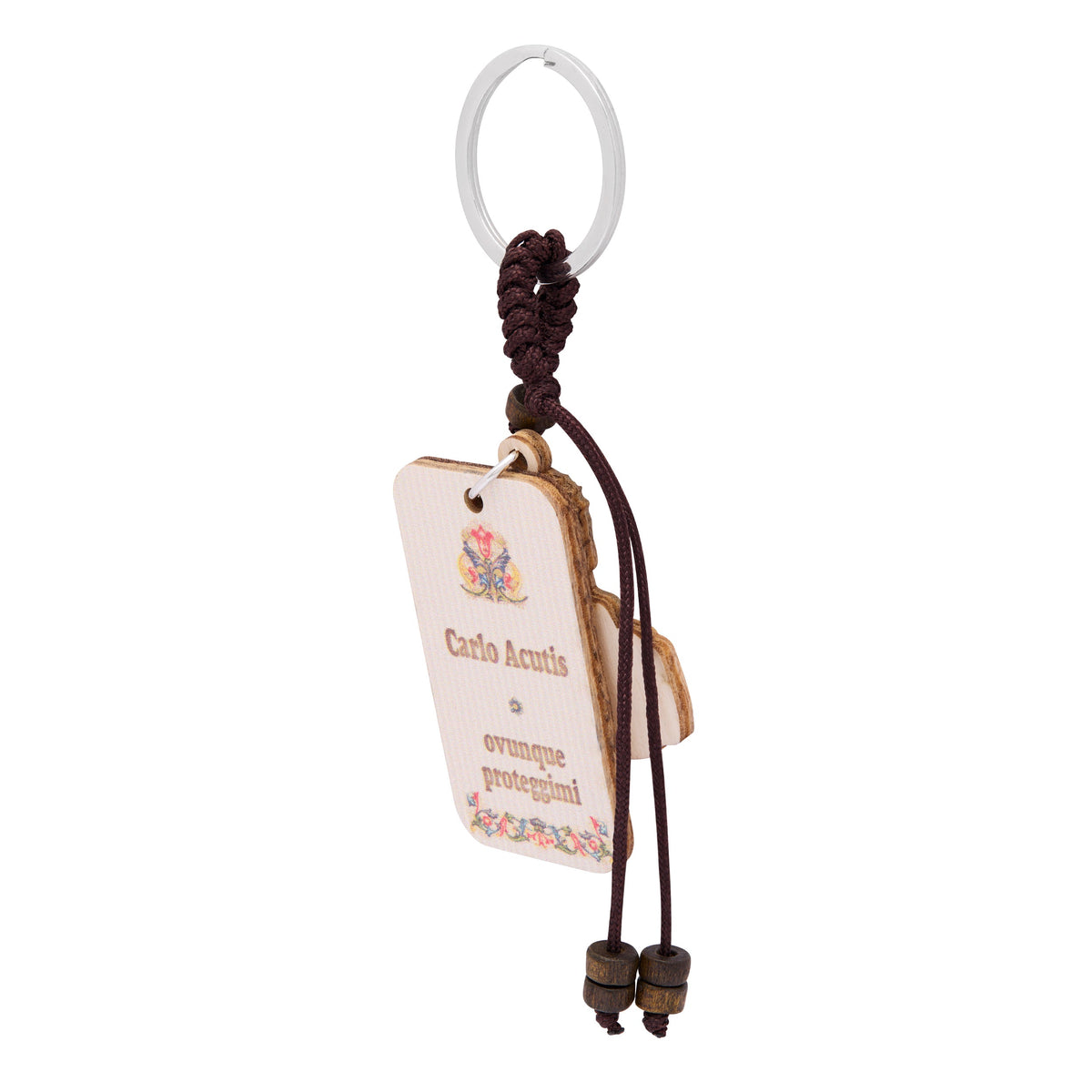 Wooden Keychain Featuring Saint Carlo Acutis