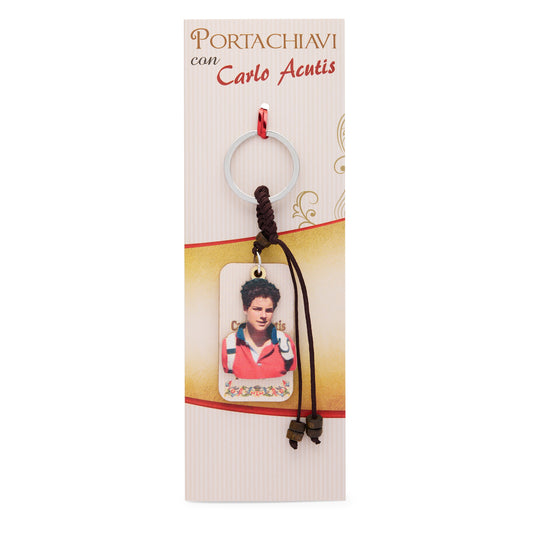 Wooden Keychain Featuring Saint Carlo Acutis