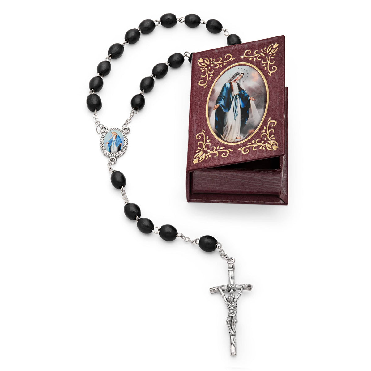 Our Lady of the Miraculous Medal Brown Rosary Case with Wood Rosary