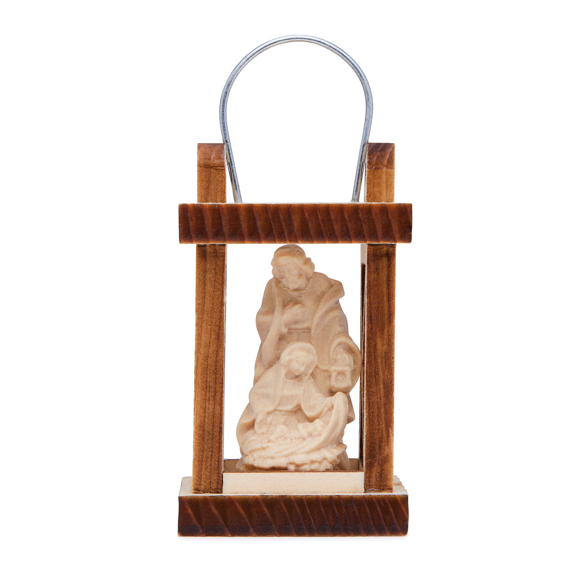 Wooden Nativity Scene in a Lantern