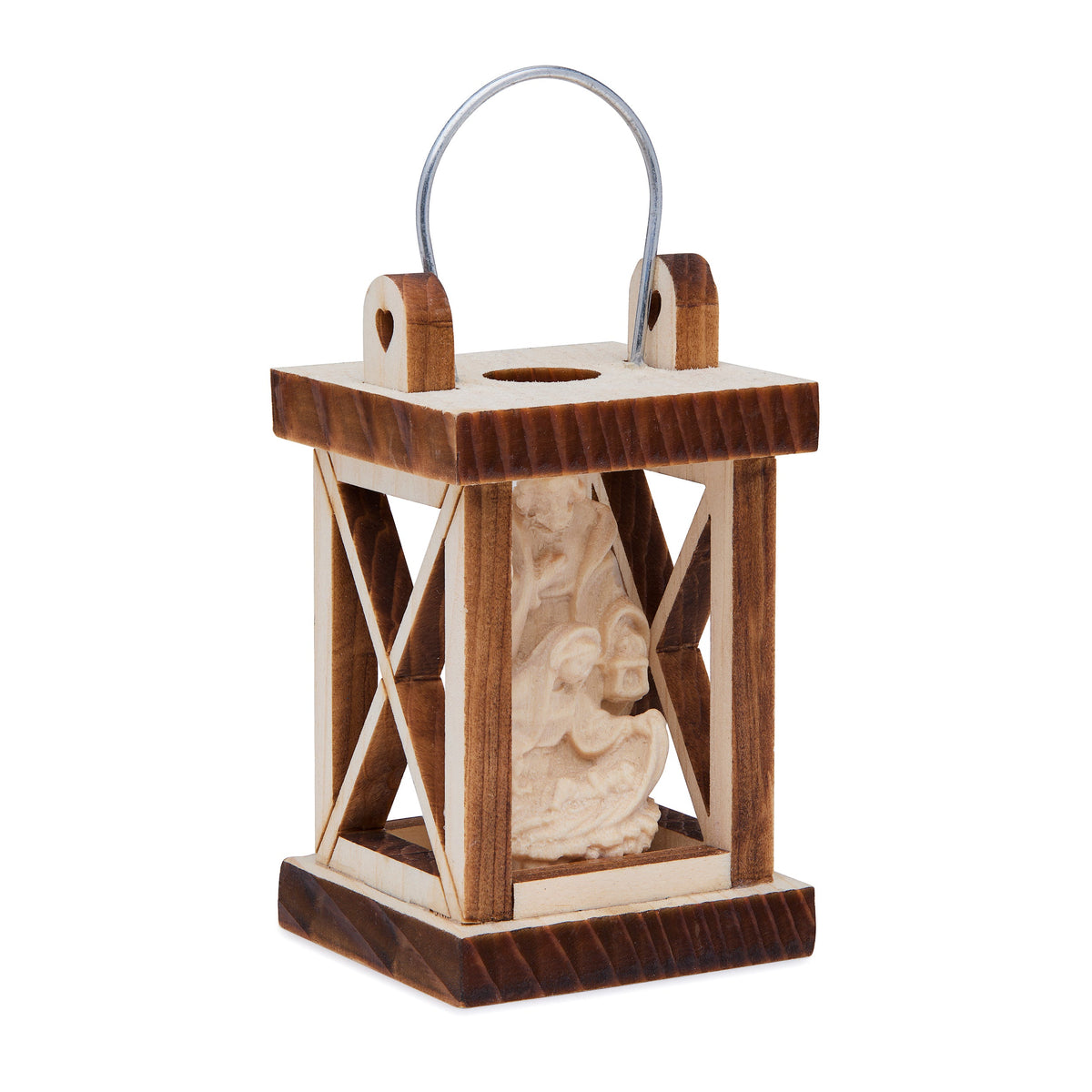 Wooden Nativity Scene in a Lantern