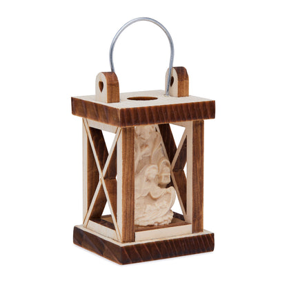 Wooden Nativity Scene in a Lantern