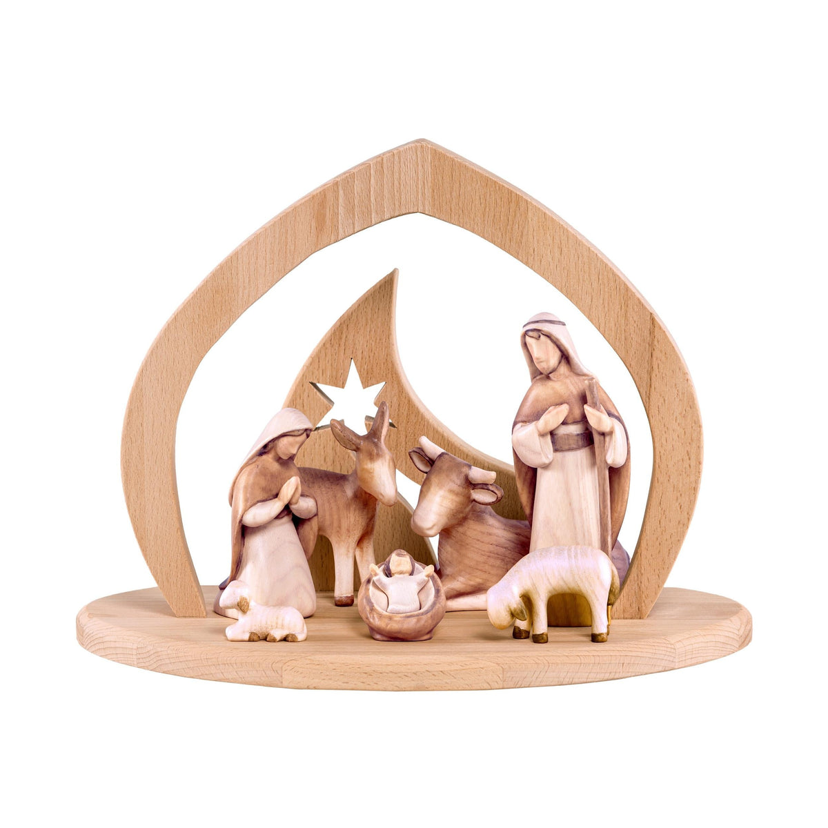 Wooden Nativity Scene Modern Style with Flame-shaped Stable