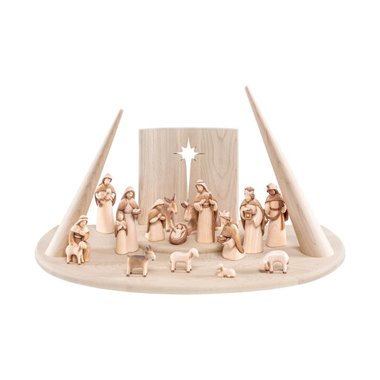 Wooden Nativity Scene Modern Style with Scenic Stable, the Three Magi and Shepherds