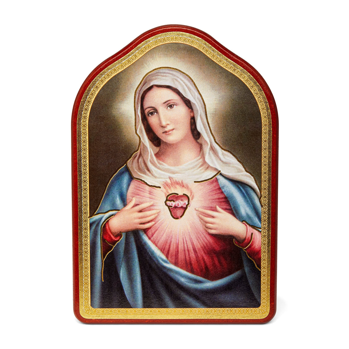 Wooden Painting With Red Frame of the Immaculate Heart of Mary
