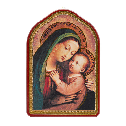 Wooden Painting With Red Frame of Our Lady of Good Counsel