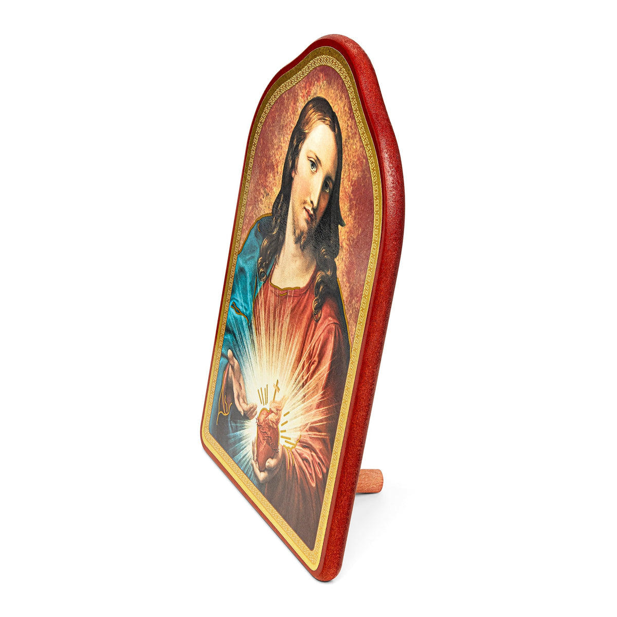 Wooden Painting With Red Frame of Sacred Heart of Jesus