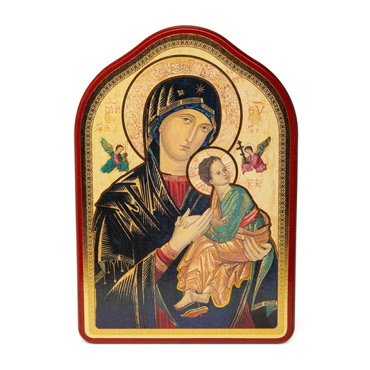 Wooden Painting With Red Frame of Our Lady of Perpetual Help