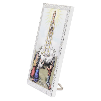 Wooden Panel with Sterling Silver Details of Our Lady of Fátima