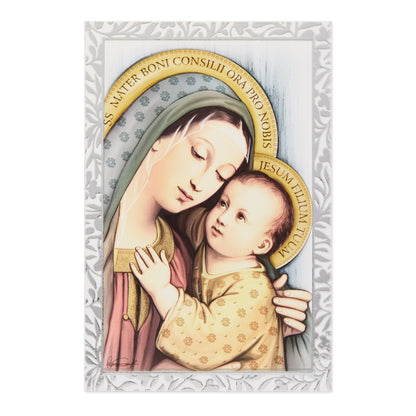 Wooden Panel with Sterling Silver Details of Our Lady of Good Counsel