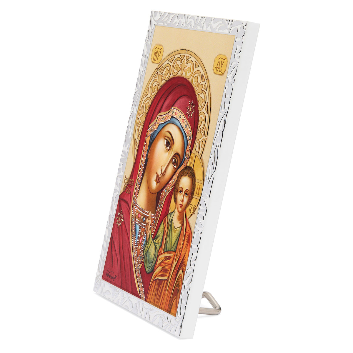 Wooden Panel with Sterling Silver Details of Our Lady of Kazan