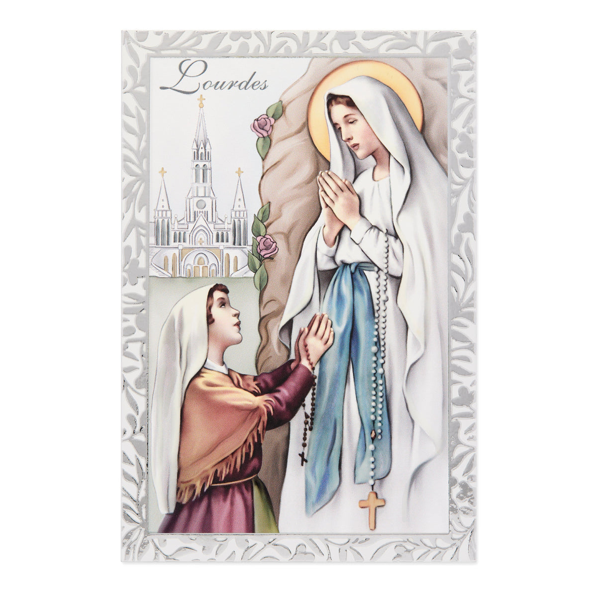 Wooden Panel with Sterling Silver Details of Our Lady of Lourdes