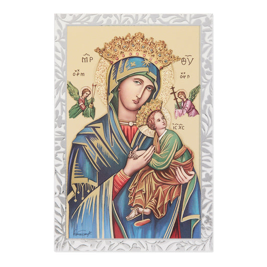 Wooden Panel with Sterling Silver Details of Our Lady of Perpetual Help