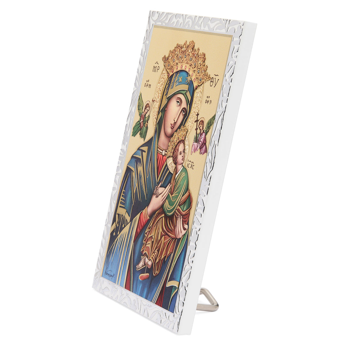 Wooden Panel with Sterling Silver Details of Our Lady of Perpetual Help