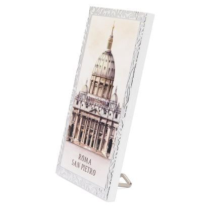 Wooden Panel with Sterling Silver Details of St. Peter's Basilica