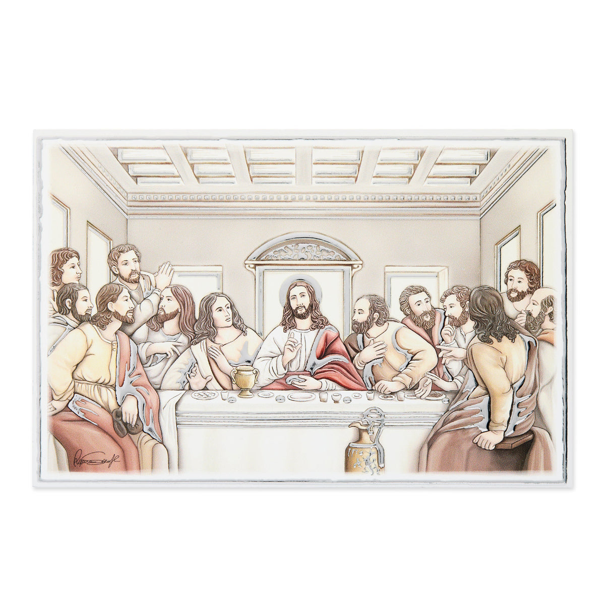 Wooden Panel with Sterling Silver Details of the Last Supper