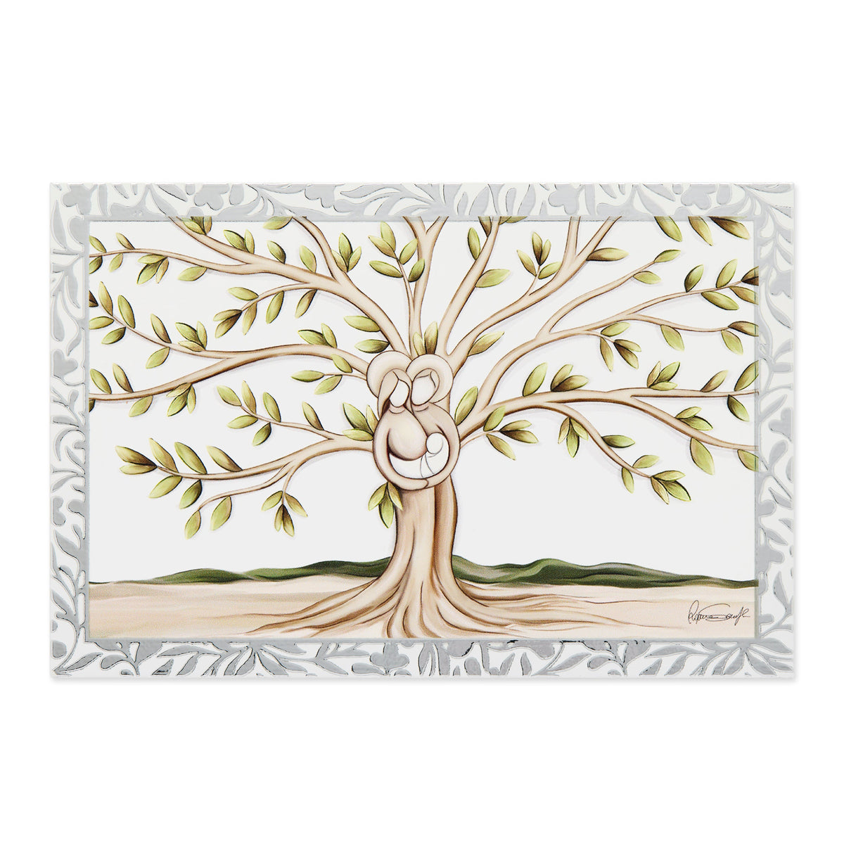 Wooden Panel with Sterling Silver Details of the Tree of Life