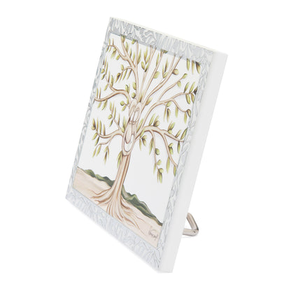 Wooden Panel with Sterling Silver Details of the Tree of Life