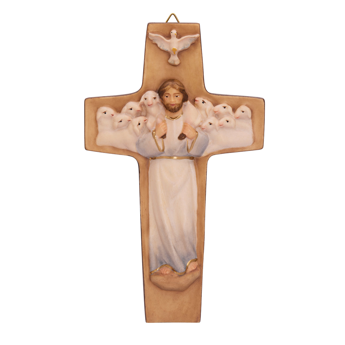Wooden Pope Francis Good Shepherd Cross with White Robe