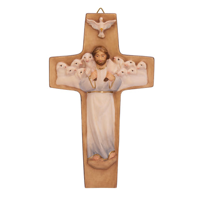Wooden Pope Francis Good Shepherd Cross with White Robe