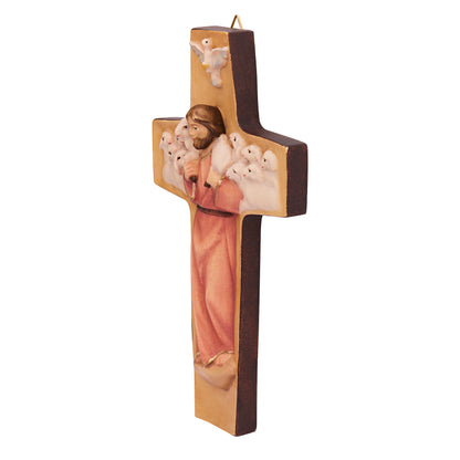 Wooden Pope Francis Good Shepherd Cross with Red Robe