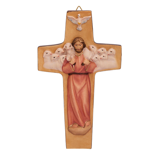 Wooden Pope Francis Good Shepherd Cross with Red Robe
