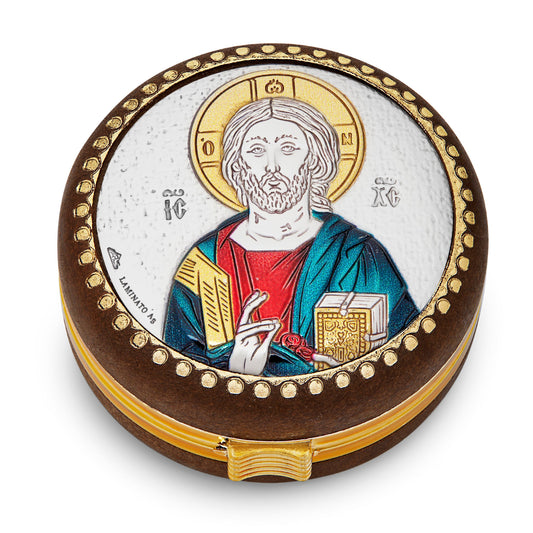 Wooden Rosary Case of Jesus With Metal Plaque and Colorful Details