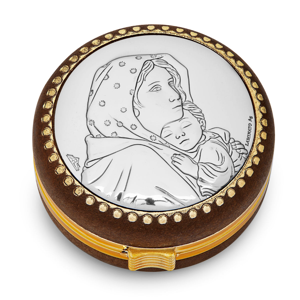 Wooden Rosary Case of the Madonnina of Ferruzzi With Metal Plaque