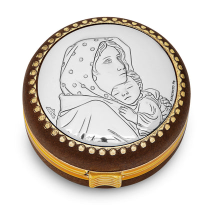 Wooden Rosary Case of the Madonnina of Ferruzzi With Metal Plaque