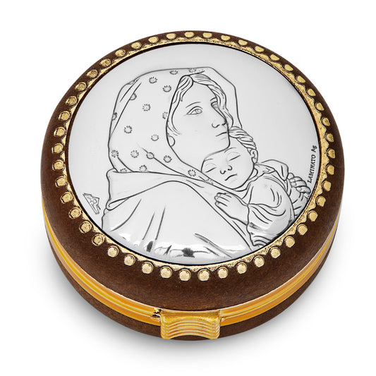 Wooden Rosary Case of the Madonnina of Ferruzzi With Metal Plaque
