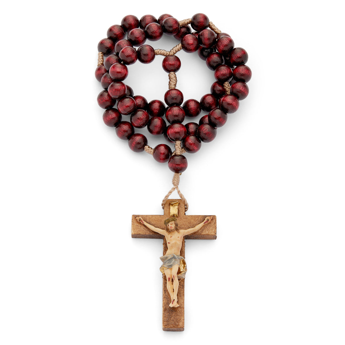 Wooden Rosary in Rope with Handpainted Crucifix